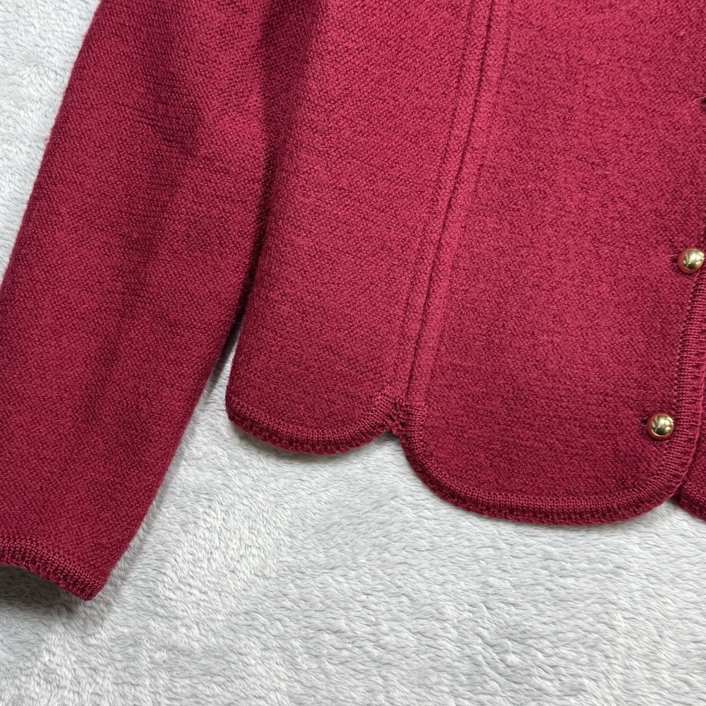 Jacobson's Cardigan Sweat Jacket Women Medium Red Gold Buttons Scalloped 90s - Picture 3 of 8